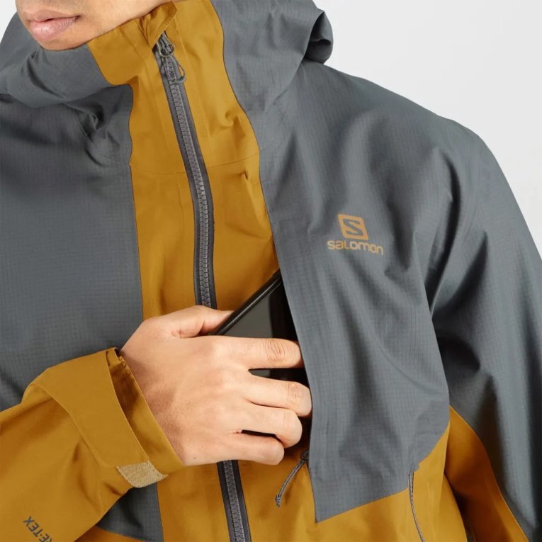 Salomon Outline GTX Hybrid Waterproof Men's Shell Jackets Yellow / Dark Grey | CA 83Y20
